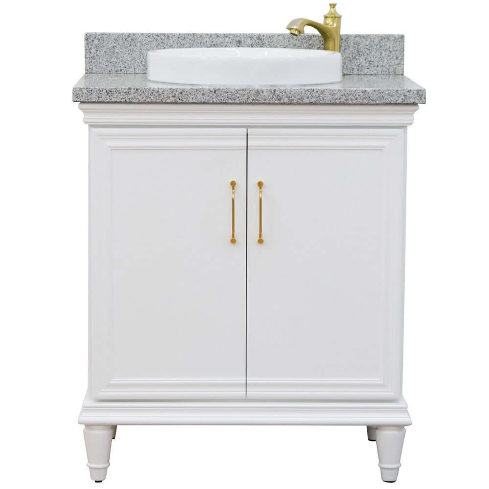 31" Single vanity in White finish with Gray granite and round sink - 400800-31-WH-GYRD