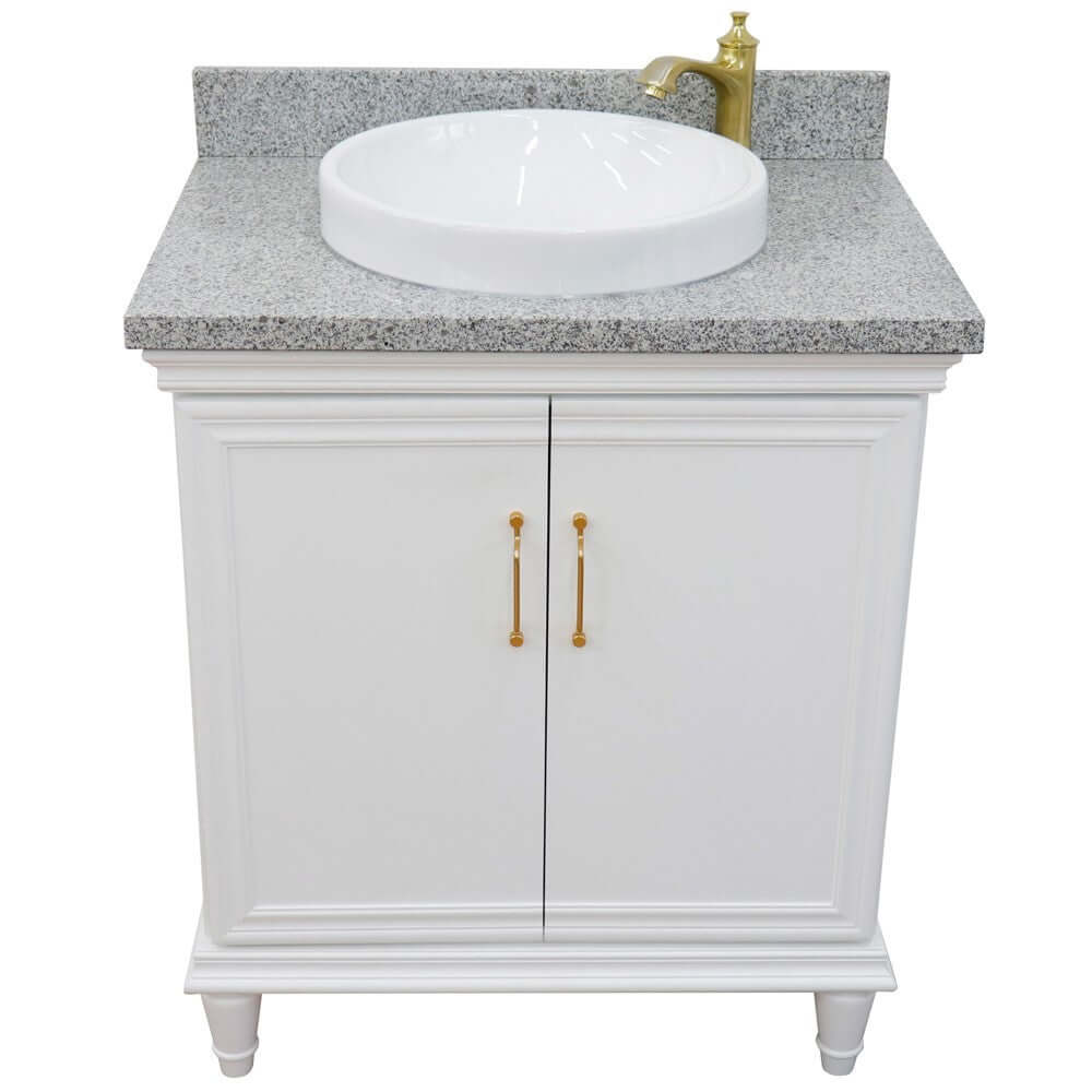 31" Single vanity in White finish with Gray granite and round sink - 400800-31-WH-GYRD