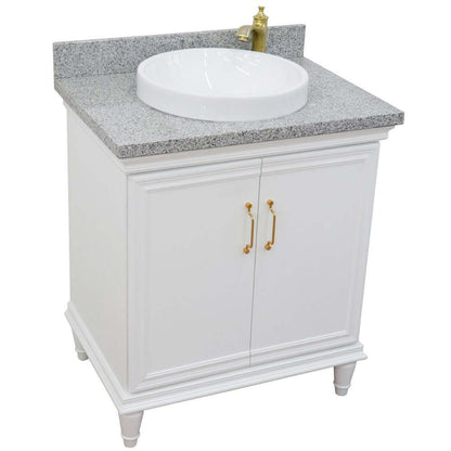 31" Single vanity in White finish with Gray granite and round sink - 400800-31-WH-GYRD