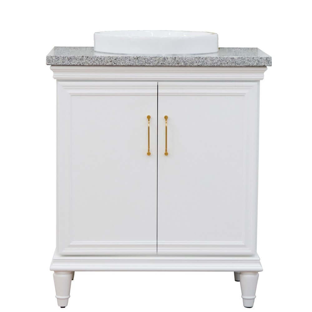 31" Single vanity in White finish with Gray granite and round sink - 400800-31-WH-GYRD