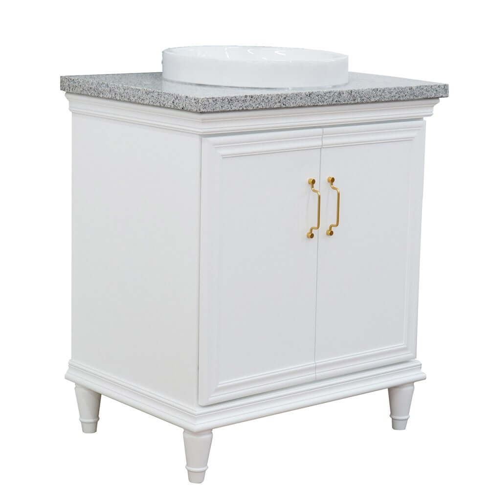 31" Single vanity in White finish with Gray granite and round sink - 400800-31-WH-GYRD