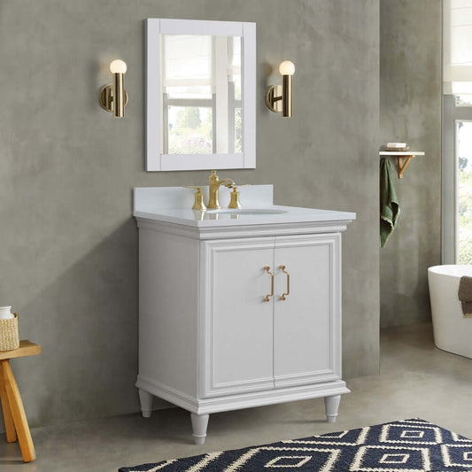 31" Single vanity in White finish with White quartz and oval sink - 400800-31-WH-WEO