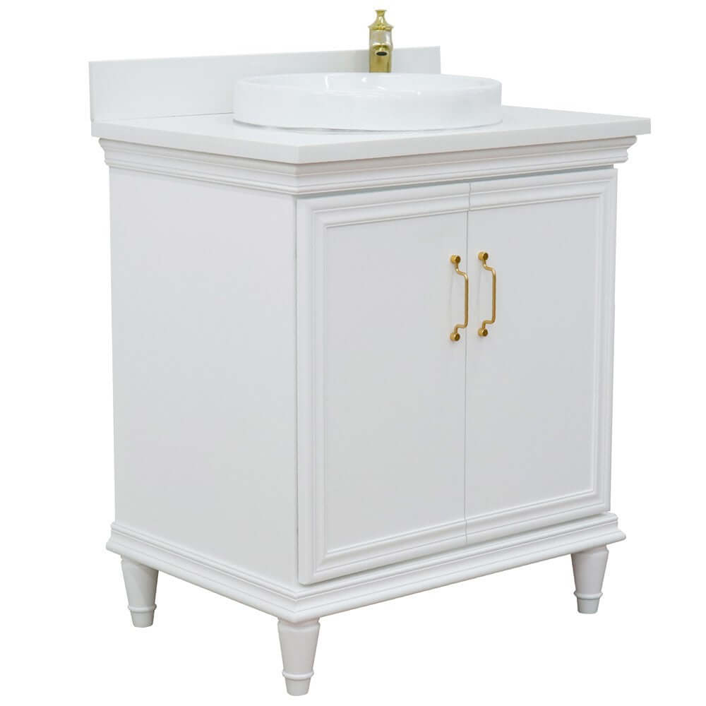 31" Single vanity in White finish with White quartz and round sink - 400800-31-WH-WERD