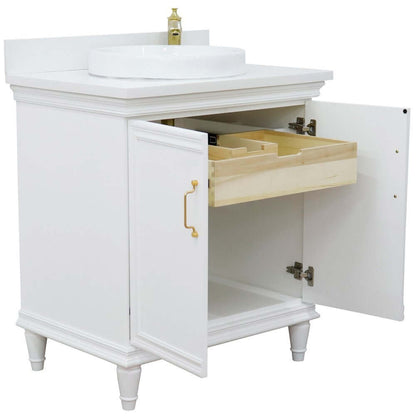 31" Single vanity in White finish with White quartz and round sink - 400800-31-WH-WERD