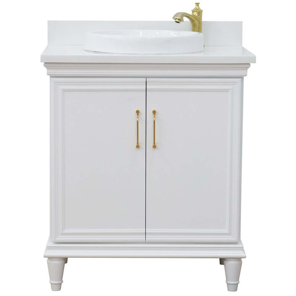 31" Single vanity in White finish with White quartz and round sink - 400800-31-WH-WERD