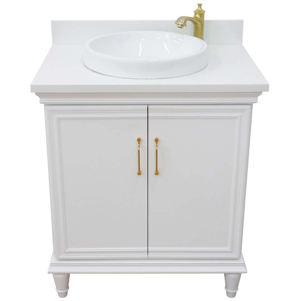 31" Single vanity in White finish with White quartz and round sink - 400800-31-WH-WERD