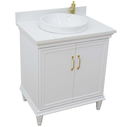 31" Single vanity in White finish with White quartz and round sink - 400800-31-WH-WERD