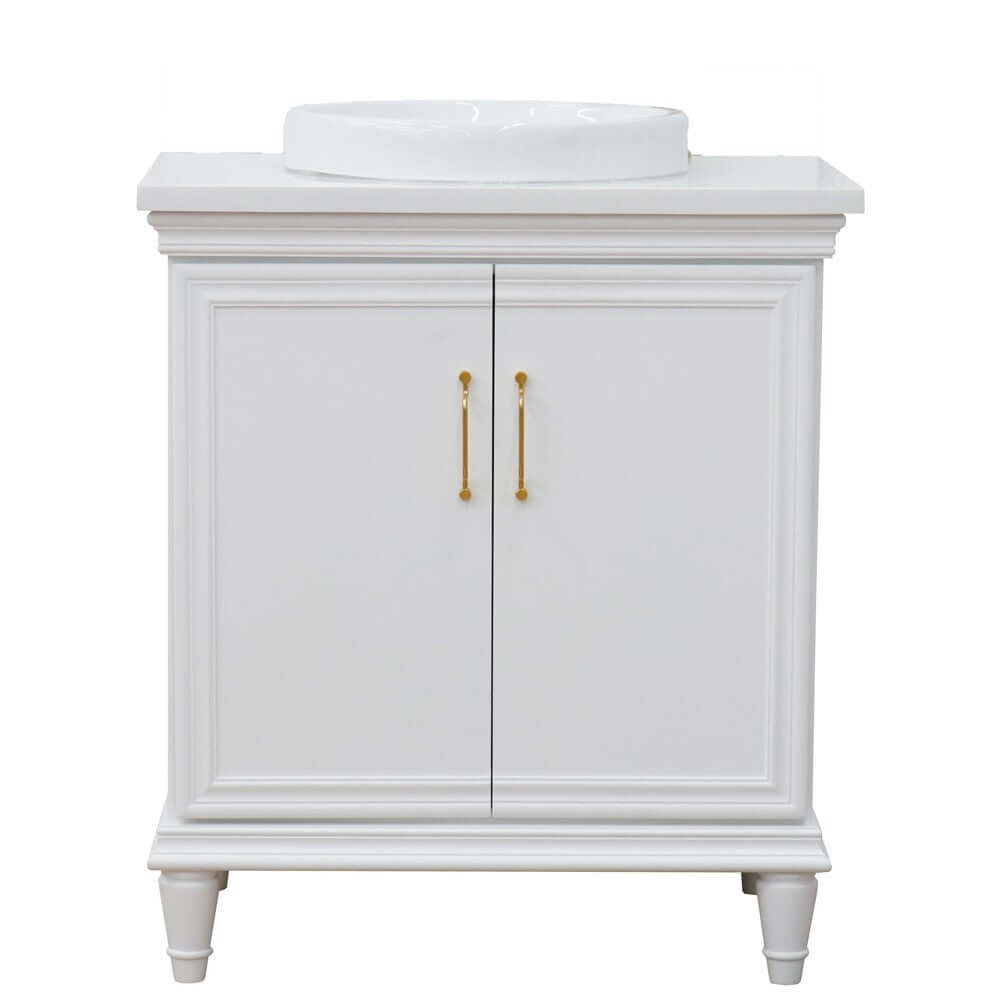 31" Single vanity in White finish with White quartz and round sink - 400800-31-WH-WERD