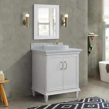 31" Single vanity in White finish with White Carrara and round sink - 400800-31-WH-WMRD