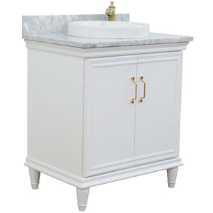 31" Single vanity in White finish with White Carrara and round sink - 400800-31-WH-WMRD