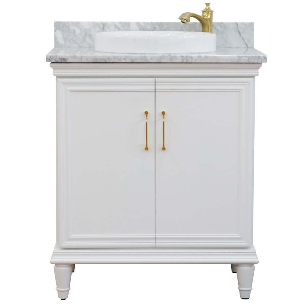 31" Single vanity in White finish with White Carrara and round sink - 400800-31-WH-WMRD