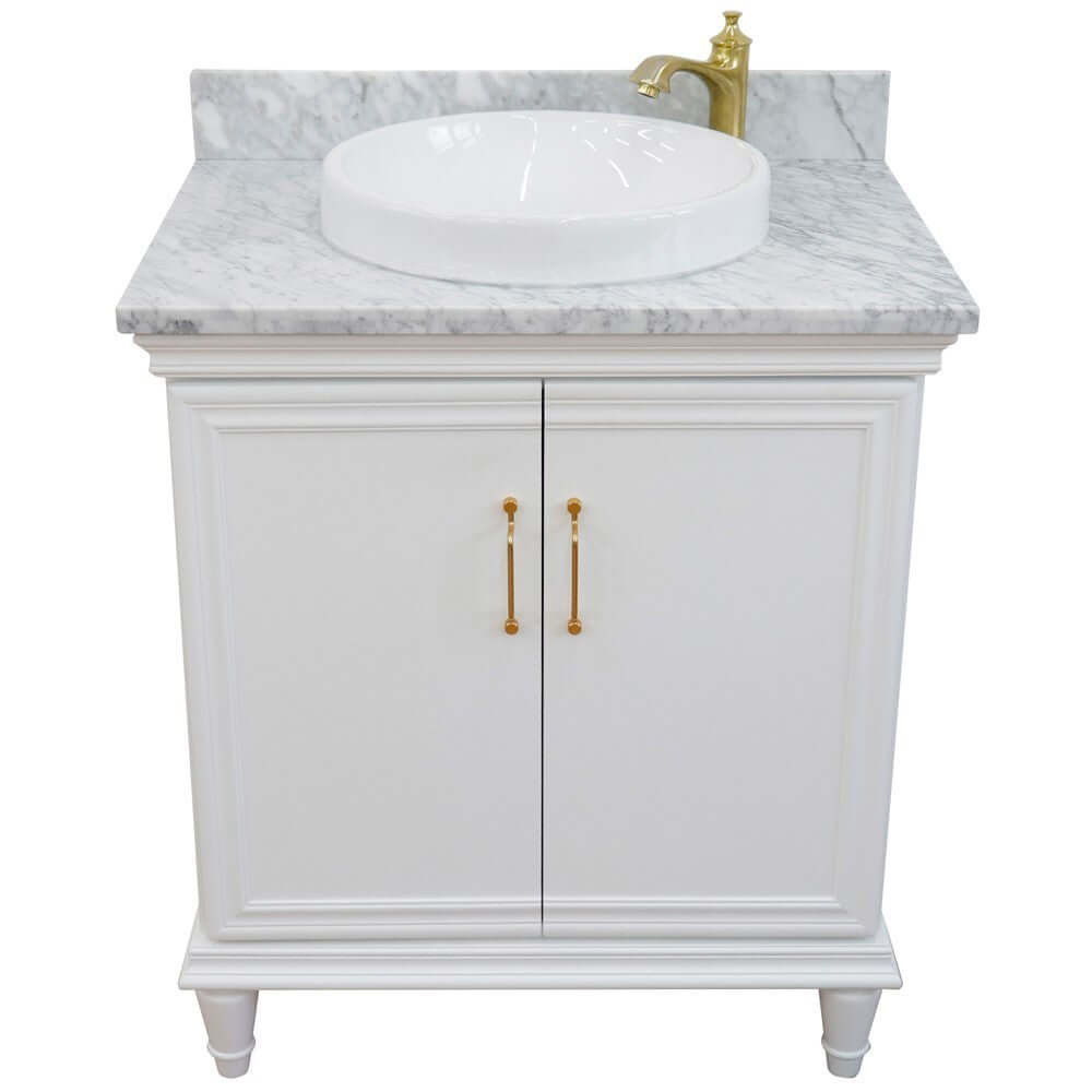 31" Single vanity in White finish with White Carrara and round sink - 400800-31-WH-WMRD