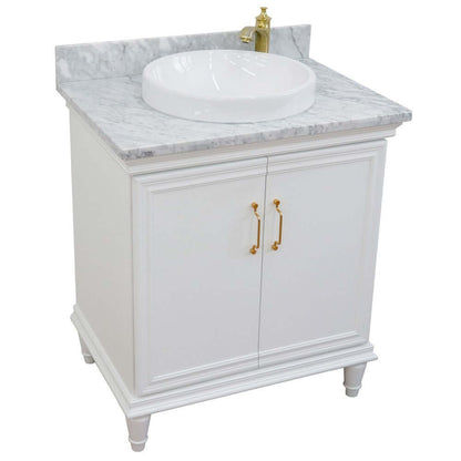 31" Single vanity in White finish with White Carrara and round sink - 400800-31-WH-WMRD