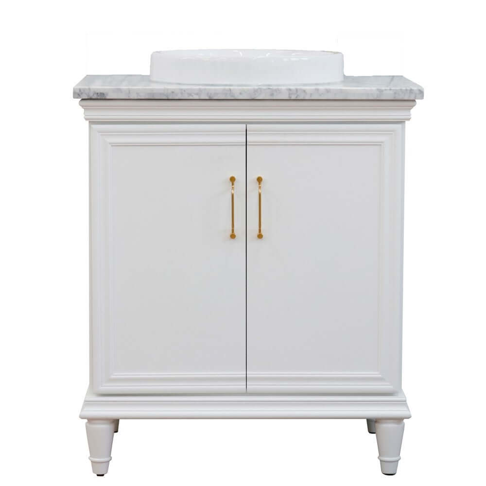 31" Single vanity in White finish with White Carrara and round sink - 400800-31-WH-WMRD