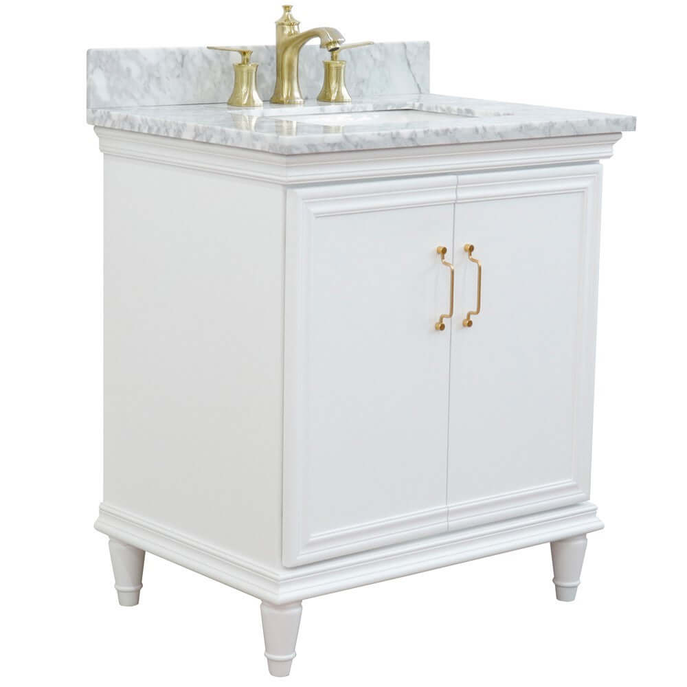 31" Single vanity in White finish with White Carrara and rectangle sink - 400800-31-WH-WMR