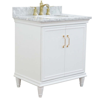 31" Single vanity in White finish with White Carrara and rectangle sink - 400800-31-WH-WMR