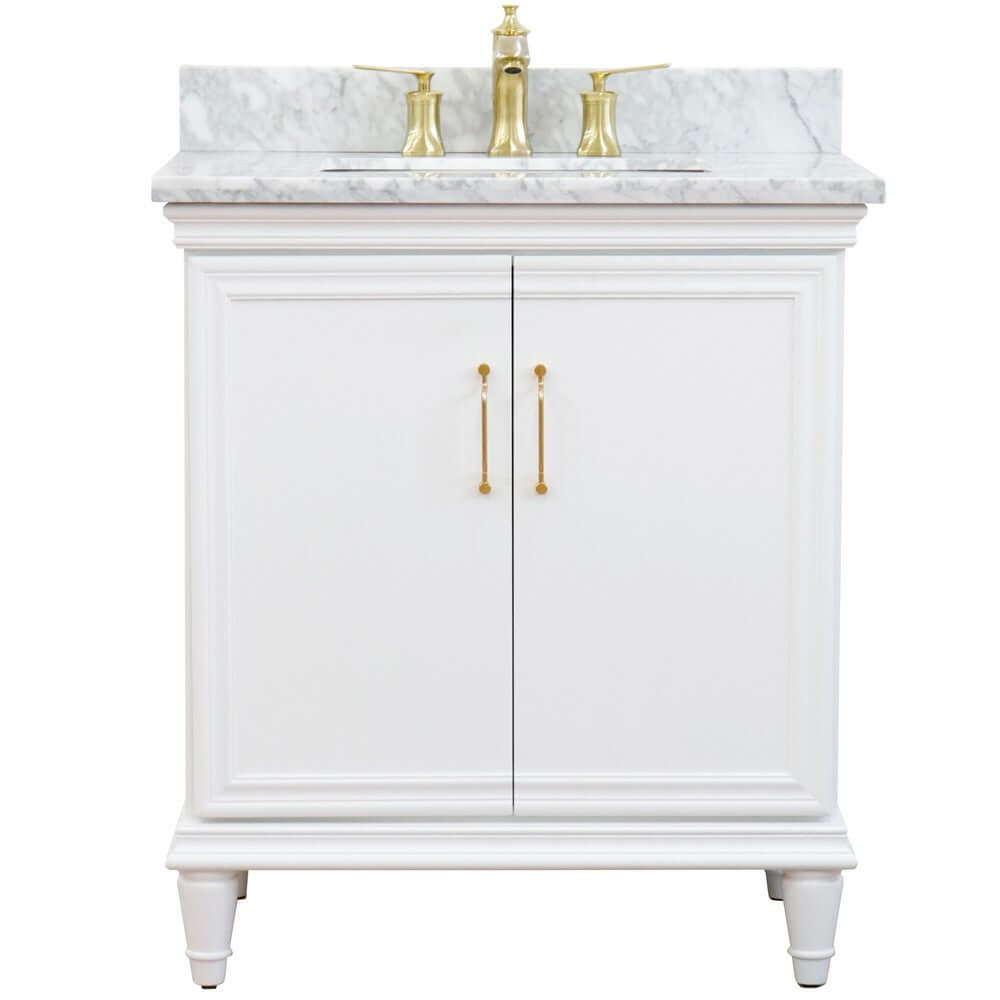 31" Single vanity in White finish with White Carrara and rectangle sink - 400800-31-WH-WMR