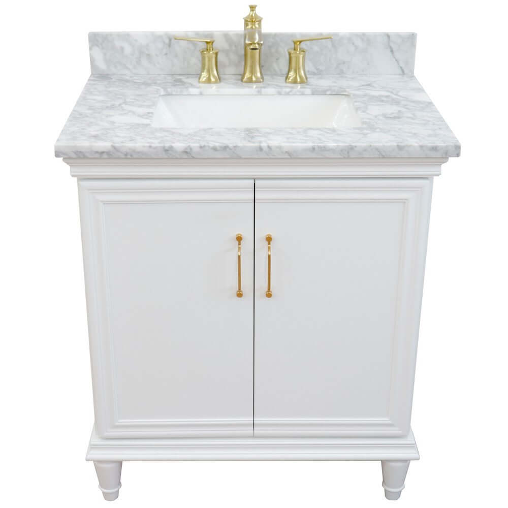 31" Single vanity in White finish with White Carrara and rectangle sink - 400800-31-WH-WMR