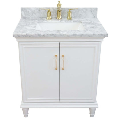 31" Single vanity in White finish with White Carrara and rectangle sink - 400800-31-WH-WMR