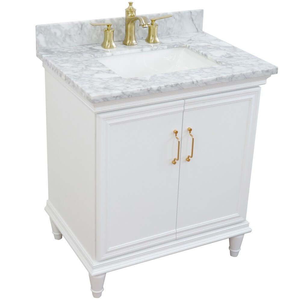 31" Single vanity in White finish with White Carrara and rectangle sink - 400800-31-WH-WMR