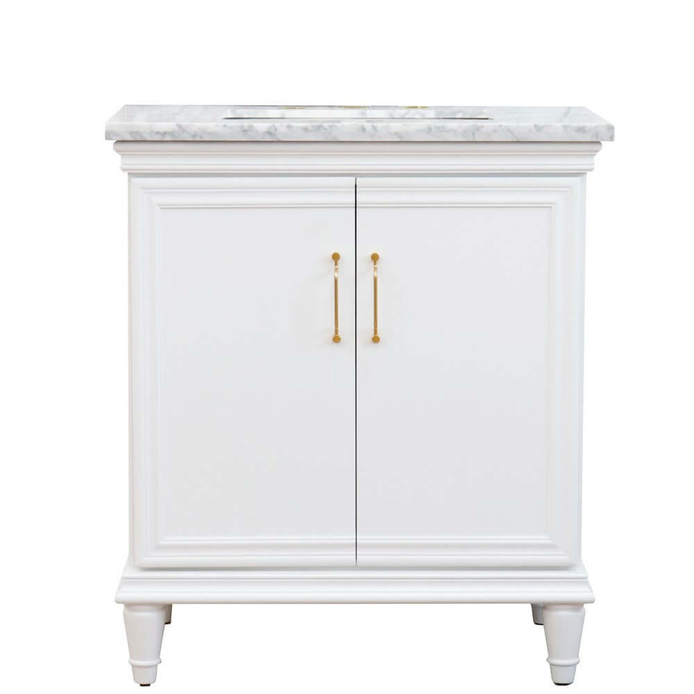 31" Single vanity in White finish with White Carrara and rectangle sink - 400800-31-WH-WMR