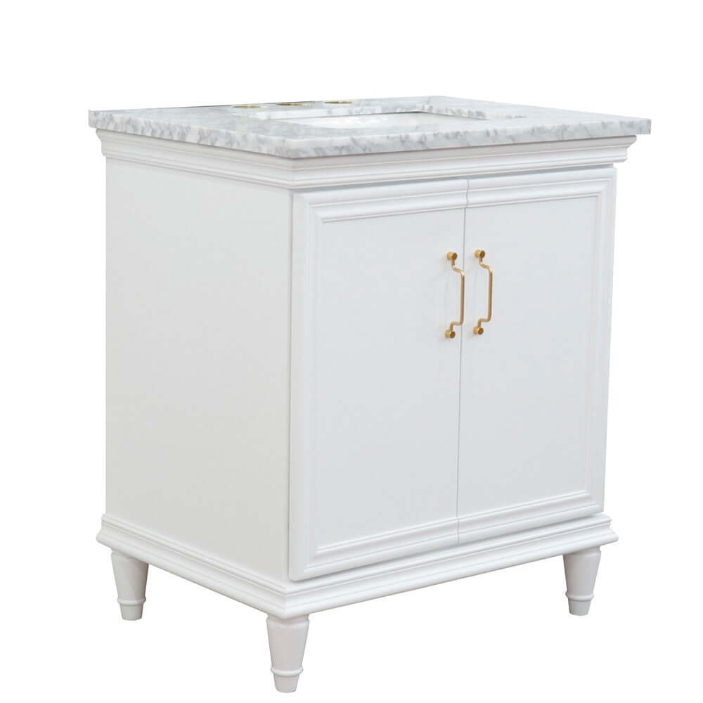 31" Single vanity in White finish with White Carrara and rectangle sink - 400800-31-WH-WMR