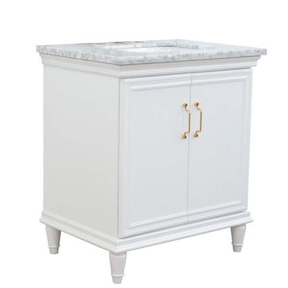 31" Single vanity in White finish with White Carrara and rectangle sink - 400800-31-WH-WMR