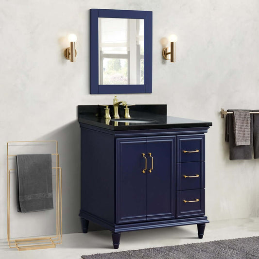 37" Single vanity in Blue finish with Black galaxy and oval sink- Left door/Left sink - 400800-37L-BU-BGOL