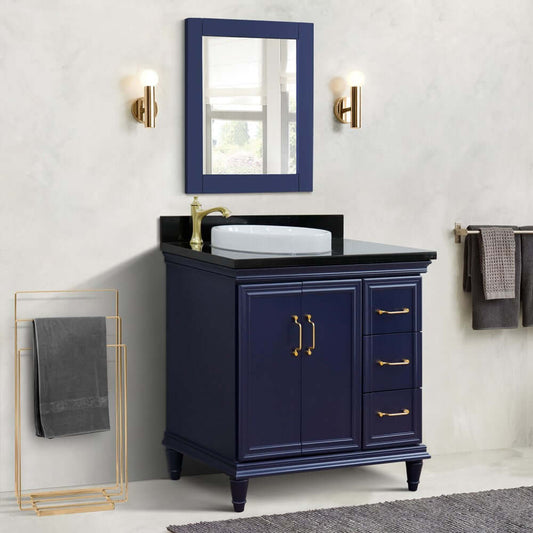 37" Single vanity in Blue finish with Black galaxy and round sink- Left door/Left sink - 400800-37L-BU-BGRDL