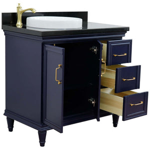 37" Single vanity in Blue finish with Black galaxy and round sink- Left door/Left sink - 400800-37L-BU-BGRDL