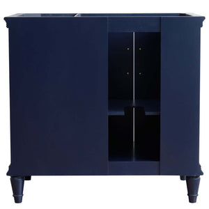 37" Single vanity in Blue finish with Black galaxy and round sink- Left door/Left sink - 400800-37L-BU-BGRDL