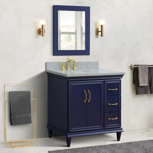 37" Single vanity in Blue finish with Gray granite and oval sink- Left door/Left sink - 400800-37L-BU-GYOL