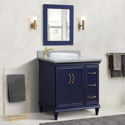 37" Single vanity in Blue finish with Gray granite and round sink- Left door/Left sink - 400800-37L-BU-GYRDL