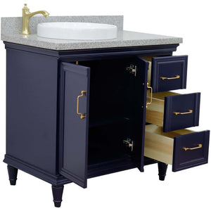 37" Single vanity in Blue finish with Gray granite and round sink- Left door/Left sink - 400800-37L-BU-GYRDL