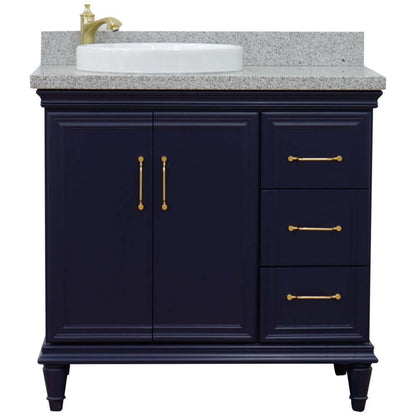 37" Single vanity in Blue finish with Gray granite and round sink- Left door/Left sink - 400800-37L-BU-GYRDL