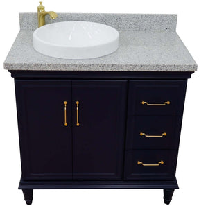 37" Single vanity in Blue finish with Gray granite and round sink- Left door/Left sink - 400800-37L-BU-GYRDL