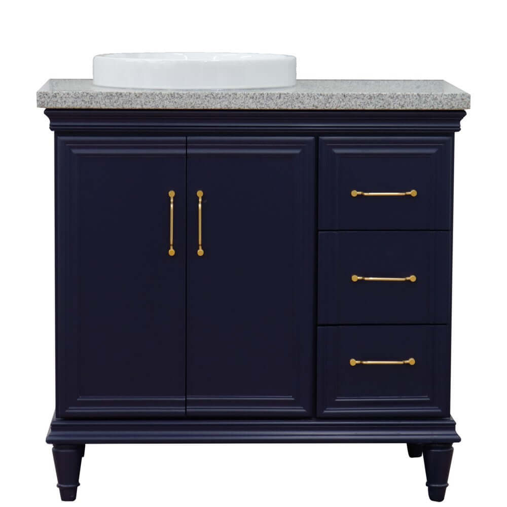 37" Single vanity in Blue finish with Gray granite and round sink- Left door/Left sink - 400800-37L-BU-GYRDL