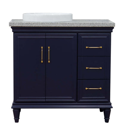 37" Single vanity in Blue finish with Gray granite and round sink- Left door/Left sink - 400800-37L-BU-GYRDL