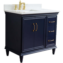 Load image into Gallery viewer, 37&quot; Single vanity in Blue finish with White quartz and rectangle sink- Left door/Left sink - 400800-37L-BU-WERL