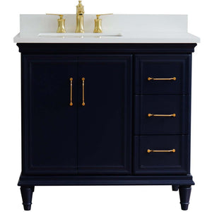 37" Single vanity in Blue finish with White quartz and rectangle sink- Left door/Left sink - 400800-37L-BU-WERL