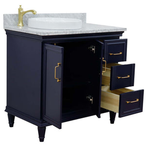 37" Single vanity in Blue finish with White Carrara and round sink- Left door/Left sink - 400800-37L-BU-WMRDL