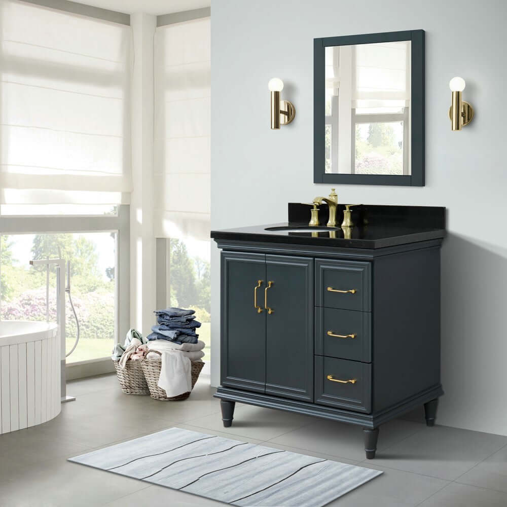 37" Single vanity in Dark Gray finish with Black galaxy and oval sink- Left door/Left sink - 400800-37L-DG-BGOL