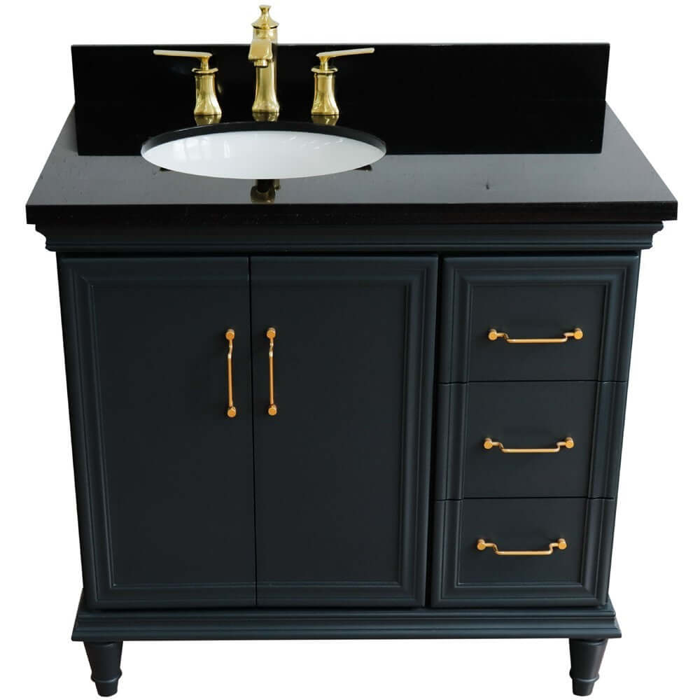 37" Single vanity in Dark Gray finish with Black galaxy and oval sink- Left door/Left sink - 400800-37L-DG-BGOL