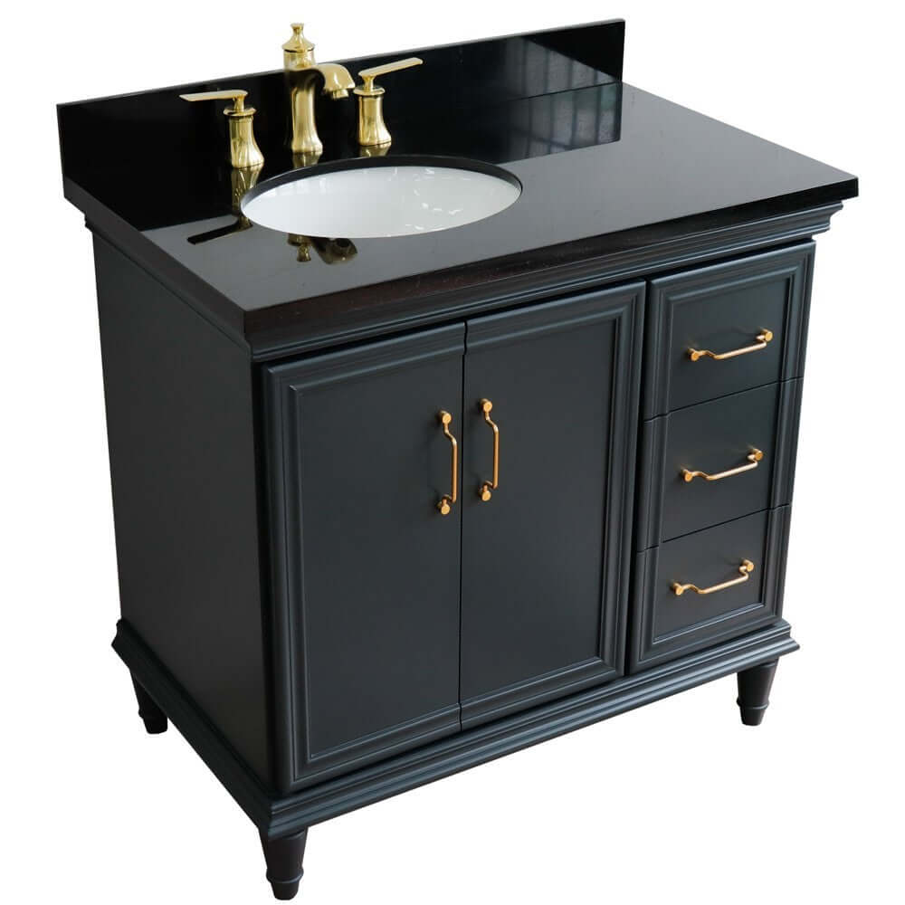 37" Single vanity in Dark Gray finish with Black galaxy and oval sink- Left door/Left sink - 400800-37L-DG-BGOL