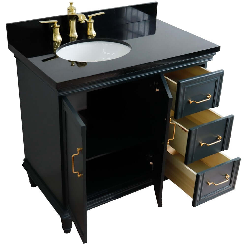 37" Single vanity in Dark Gray finish with Black galaxy and oval sink- Left door/Left sink - 400800-37L-DG-BGOL