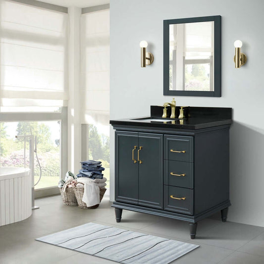 37" Single vanity in Dark Gray finish with Black galaxy and rectangle sink- Left door/Left sink - 400800-37L-DG-BGRL