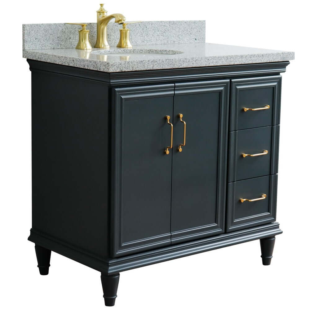 37" Single vanity in Dark Gray finish with Gray granite and oval sink- Left door/Left sink - 400800-37L-DG-GYOL