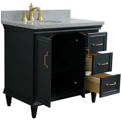 37" Single vanity in Dark Gray finish with Gray granite and oval sink- Left door/Left sink - 400800-37L-DG-GYOL