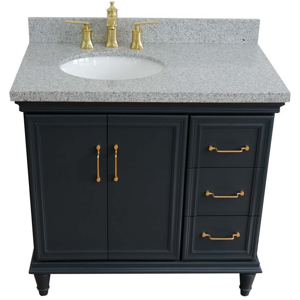 37" Single vanity in Dark Gray finish with Gray granite and oval sink- Left door/Left sink - 400800-37L-DG-GYOL