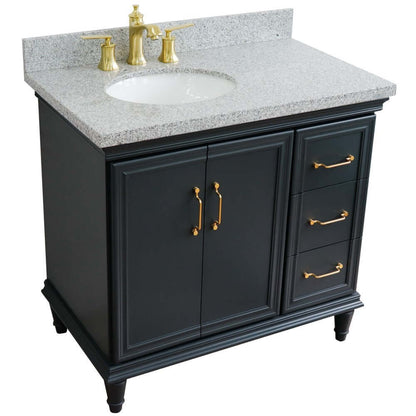 37" Single vanity in Dark Gray finish with Gray granite and oval sink- Left door/Left sink - 400800-37L-DG-GYOL